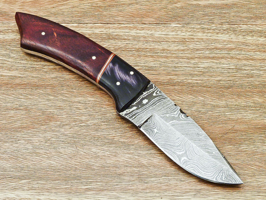 CUSTOM HAND FORGED DAMASCUS STEEL HUNTING KNIFE "NATURAL WOOD