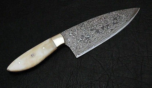 CUSTOM HANDMADE DAMASCUS STEEL CHEF KNIFE CAMEL BONE