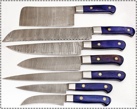 CUSTOM MADE DAMASCUS BLADE 7 Pc's. KITCHEN KNIVES SET - NB CUTLERY LTD
