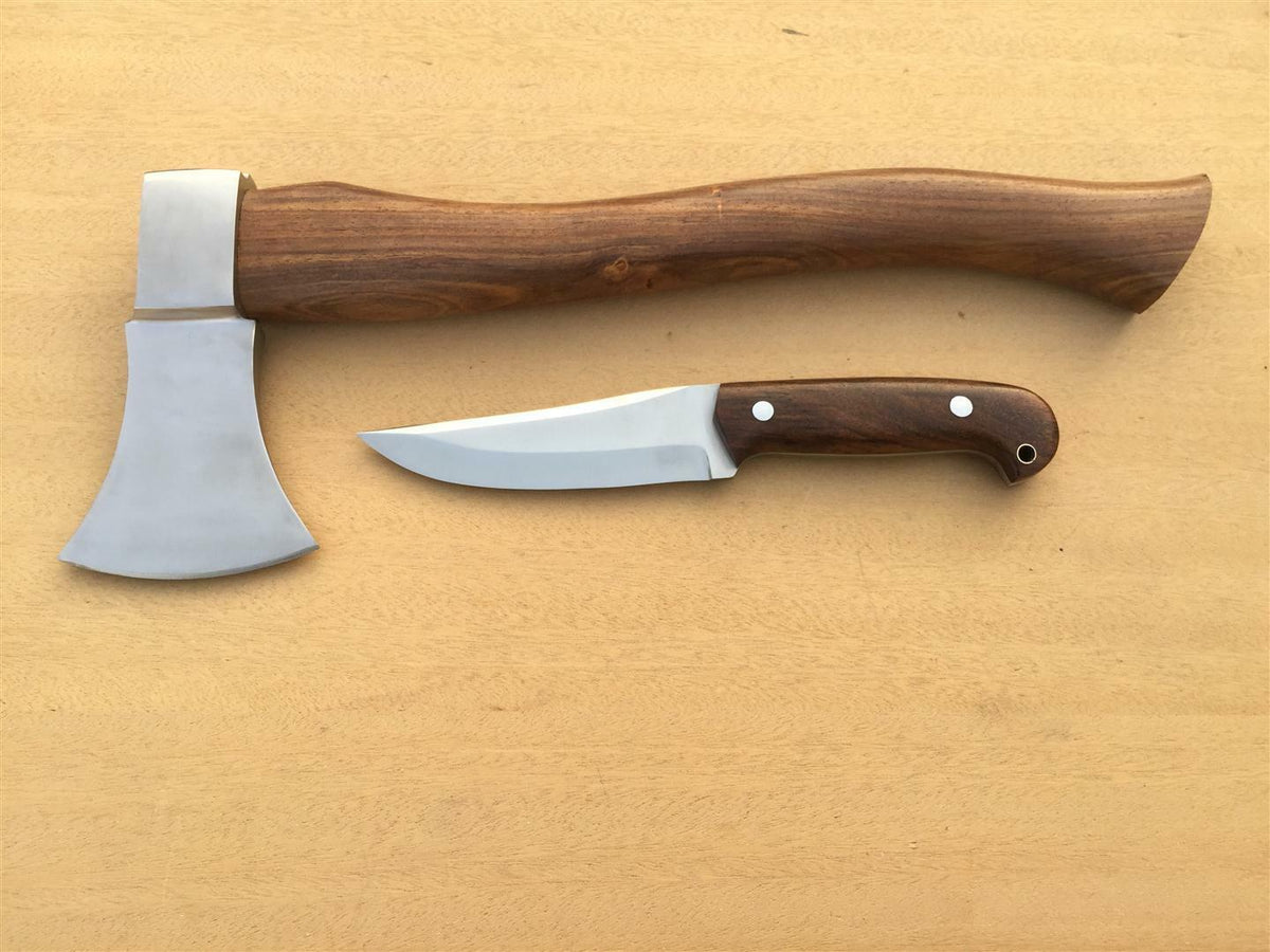 CUSTOM MADE TOMAHAWK AXE WITH BUSHCRAFT KNIFE/ ROSEWOO HANDLE - NB CUTLERY LTD