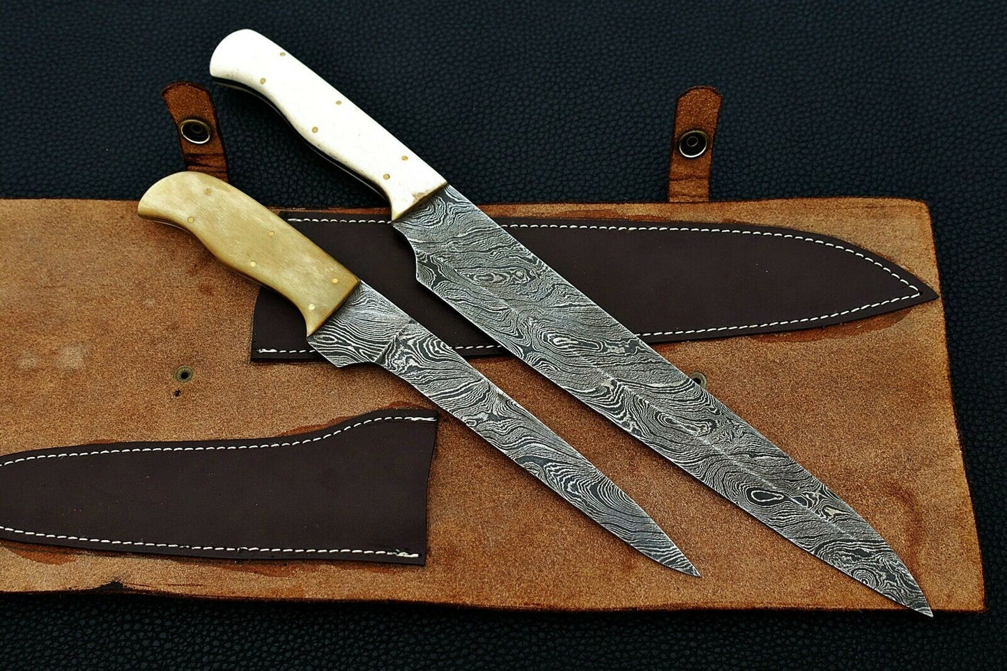 CUSTOM HANDMADE DAMASCUS CHEF KNIVES WITH CAMEL BONE
