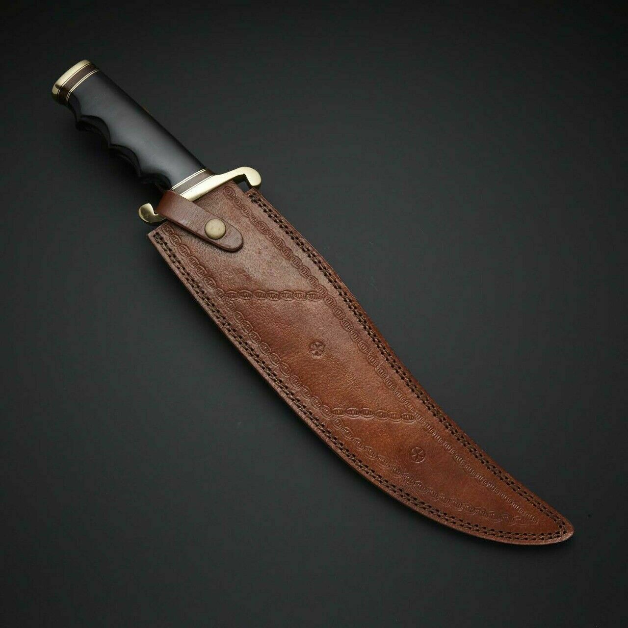 CUSTOM HANDMADE DAMASCUS HUNTING KNIFE WITH LEATHER SHEATH