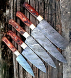|NB KNIVES| CUSTOM HANDMADE DAMASCUS 5 PCS CHEF SET WITH LEATHER ROLL KIT