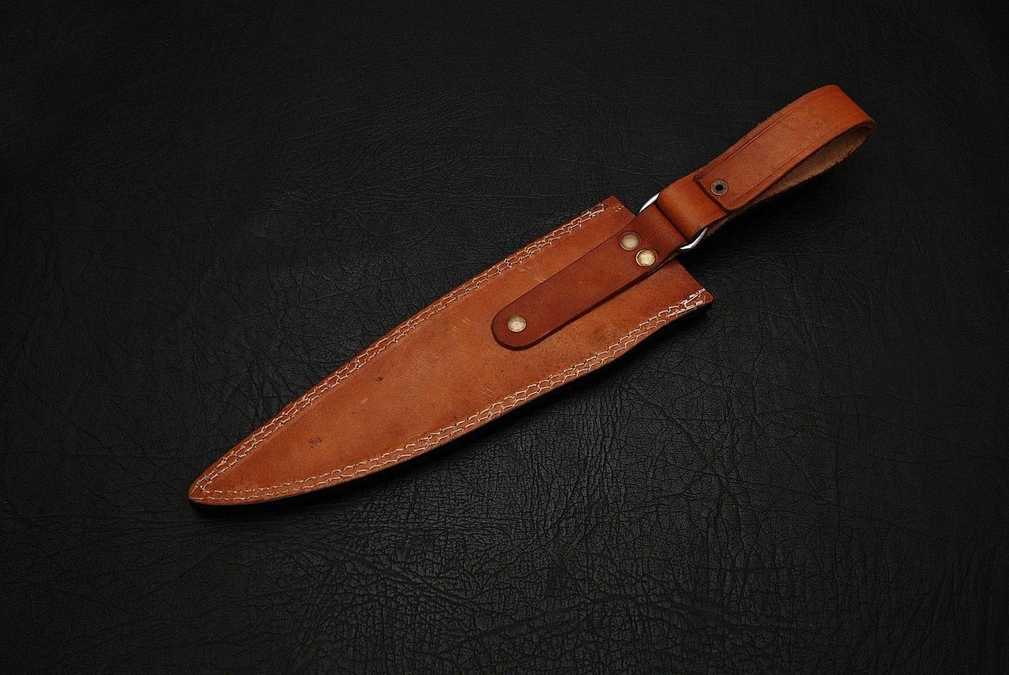 CUSTOM HANDMADE DAMASCUS STEEL CHEF KNIFE DYED CAMEL BONE