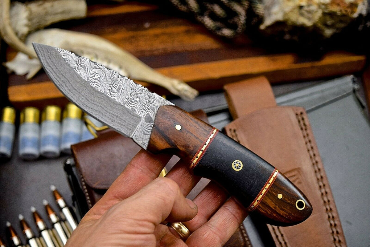 Handmade Damascus Walnut-Burl Wood-Hunting-Utility-Blade EDC Knife HANDLE = Walnut-Burl Wood - NB CUTLERY LTD