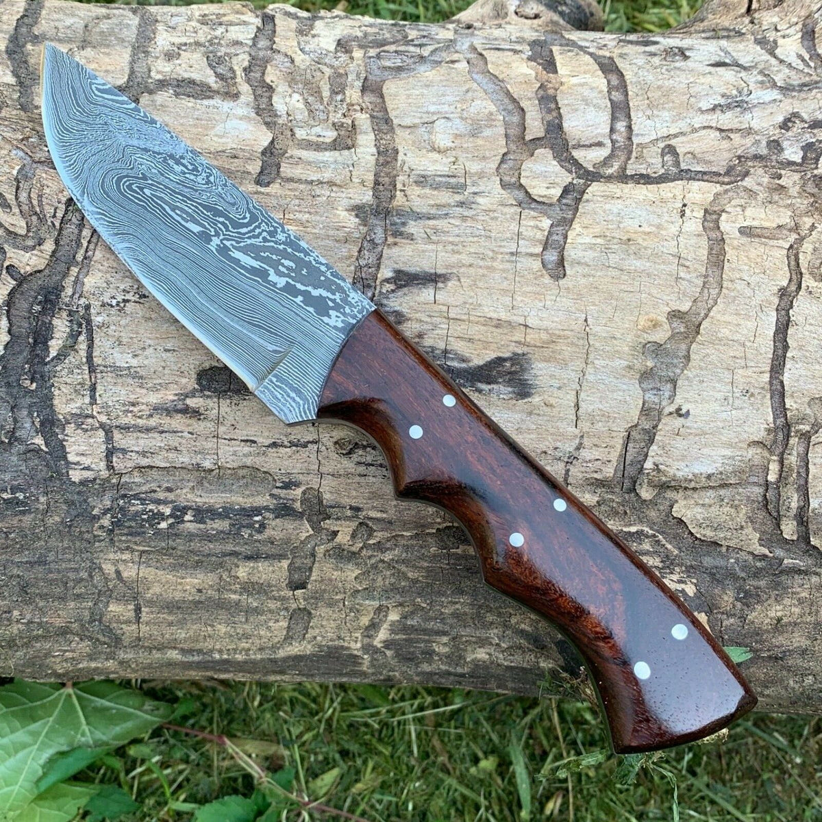 CUSTOM HANDMADE DAMASCUS STEEL HUNTING KNIFE HANDLE ROSE WOOD