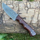 CUSTOM HANDMADE DAMASCUS STEEL HUNTING KNIFE HANDLE ROSE WOOD