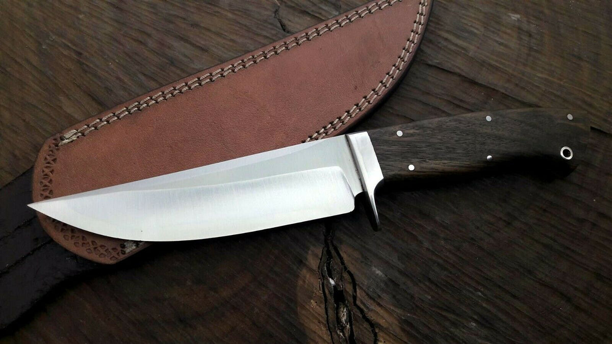 Wenge Wood Handle 1095 High Carbon Steel Hunting Knife with Leather Sheath