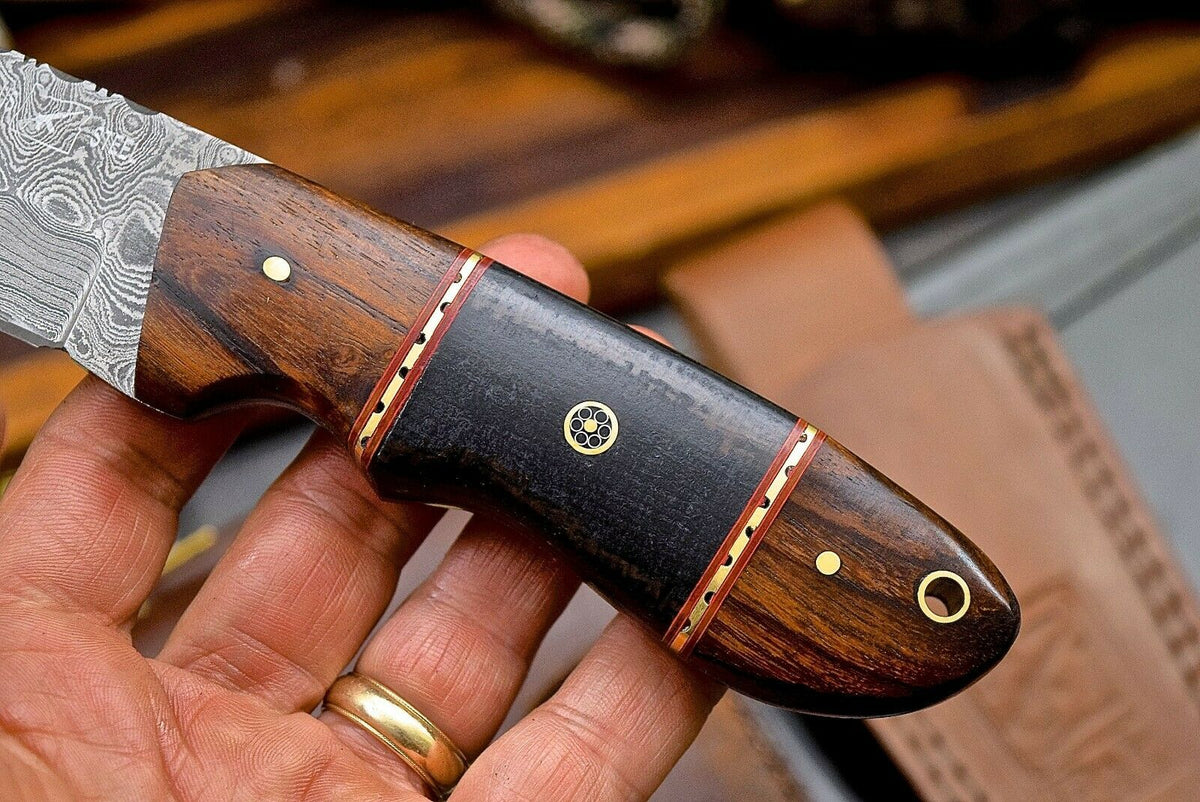 Custom Damascus Hunting Knife with FREE Leather Sheath - Han