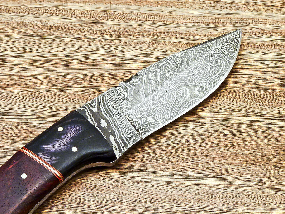 CUSTOM HAND FORGED DAMASCUS STEEL HUNTING KNIFE "NATURAL WOOD