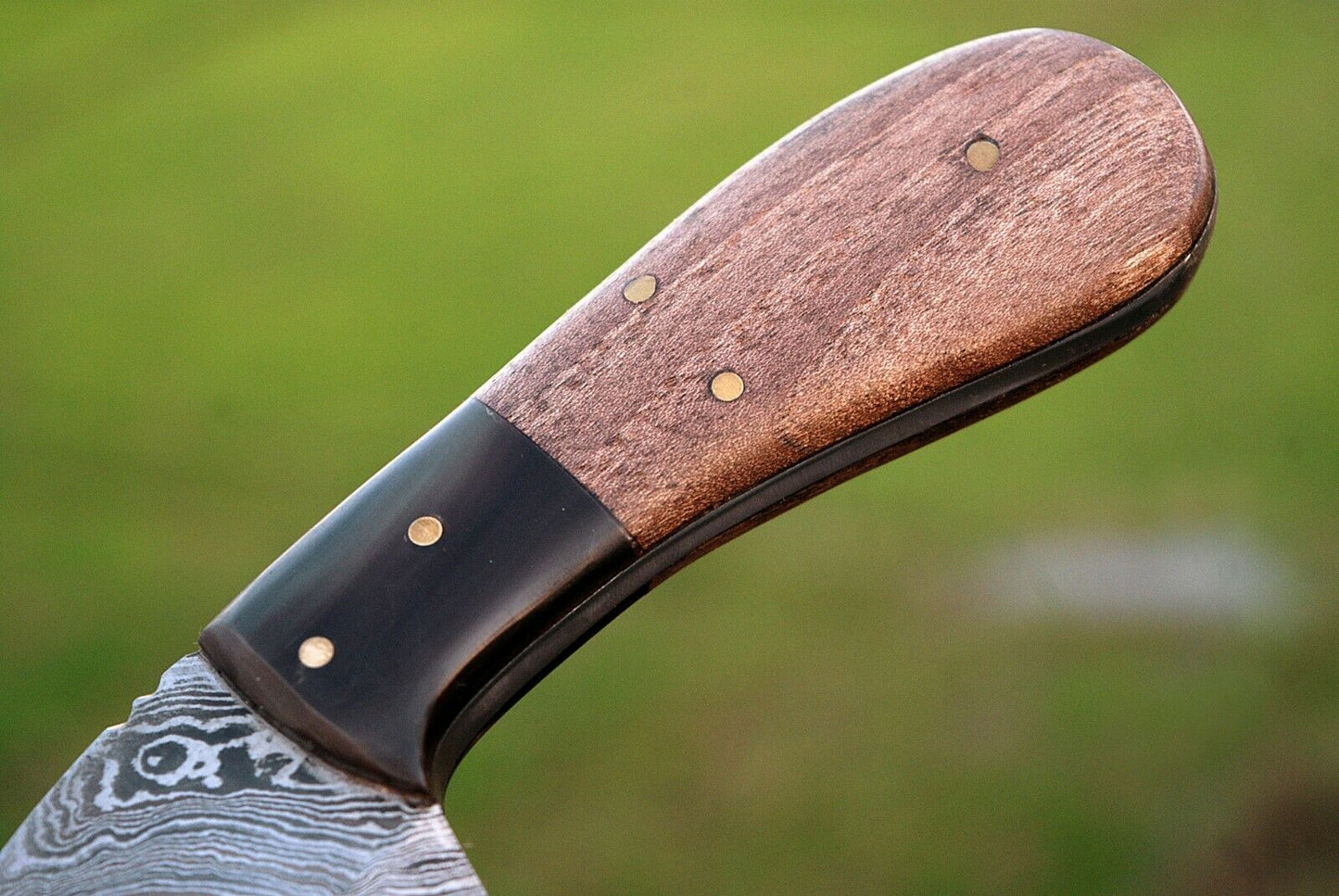 CUSTOM HANDMADE DAMASCUS GUTHOOK HUNTING KNIFE HANDLE Guard Buffalo horn OLIVE WOOD