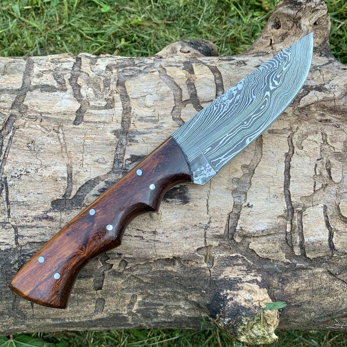 CUSTOM HANDMADE DAMASCUS STEEL HUNTING KNIFE HANDLE ROSE WOOD