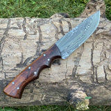 CUSTOM HANDMADE DAMASCUS STEEL HUNTING KNIFE HANDLE ROSE WOOD