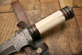 Beautiful Custom Handmade Damascus Steel Bowie knife" Camel Bone & Wood Handle