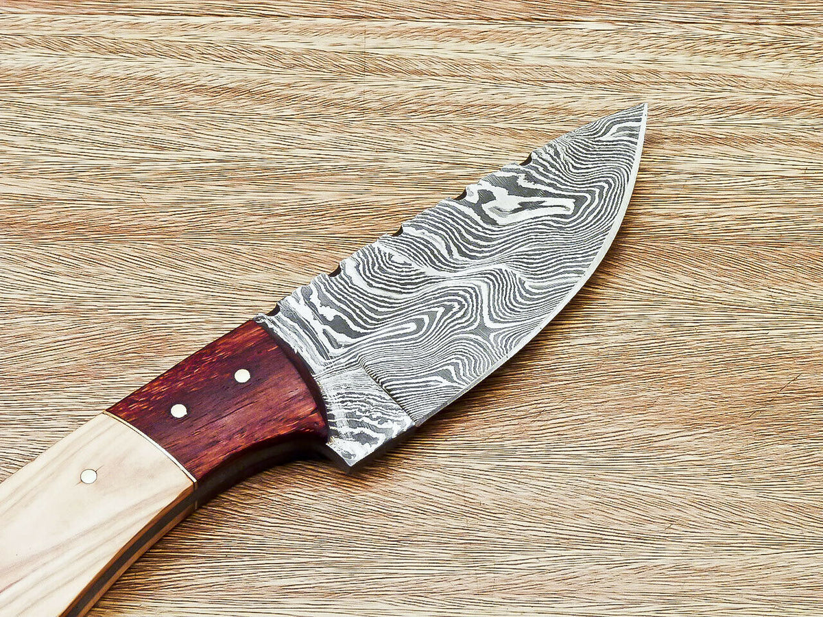 |NB KNIVES| CUSTOM HAND FORGED DAMASCUS STEEL HUNTING KNIFE "OLIVE WOOD"