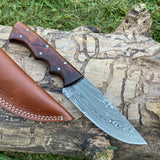 CUSTOM HANDMADE DAMASCUS STEEL HUNTING KNIFE HANDLE ROSE WOOD