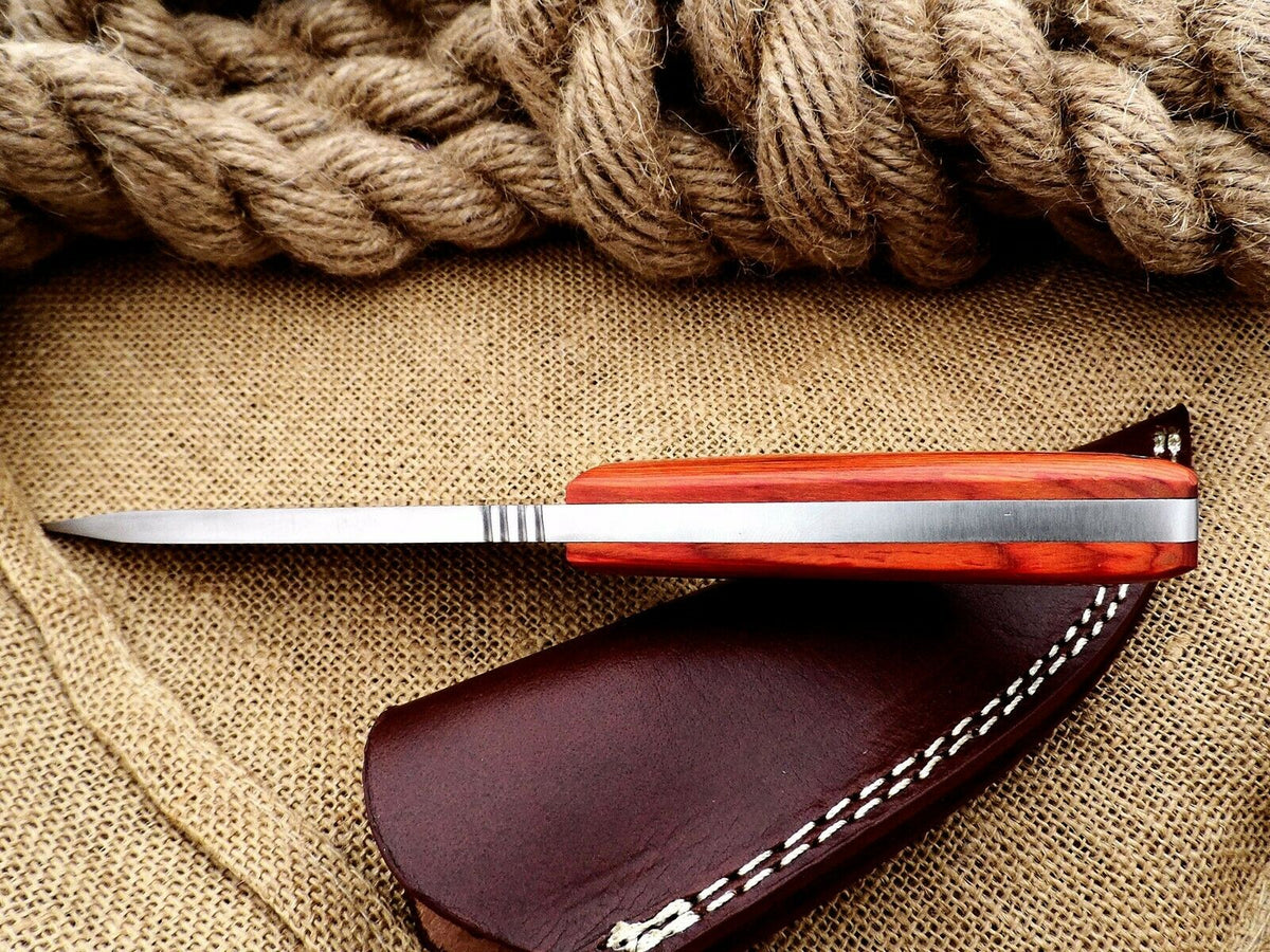 Pakka Wood Handle D2 Steel Skinner Knife with Leather Sheath
