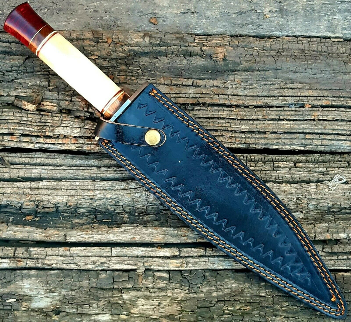 |NB KNIVES| CUSTOM HANDMADE DAMASCUS HUNTING KNIFE WITH LEATHER SHEATH