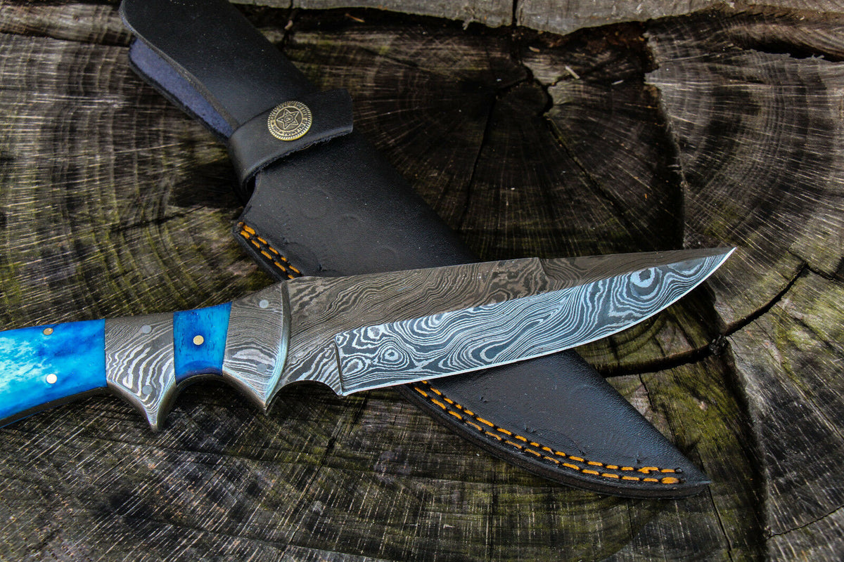 CUSTOM HAND MADE DAMASCUS STEEL CAMEL BONE HANDLE KNIFE