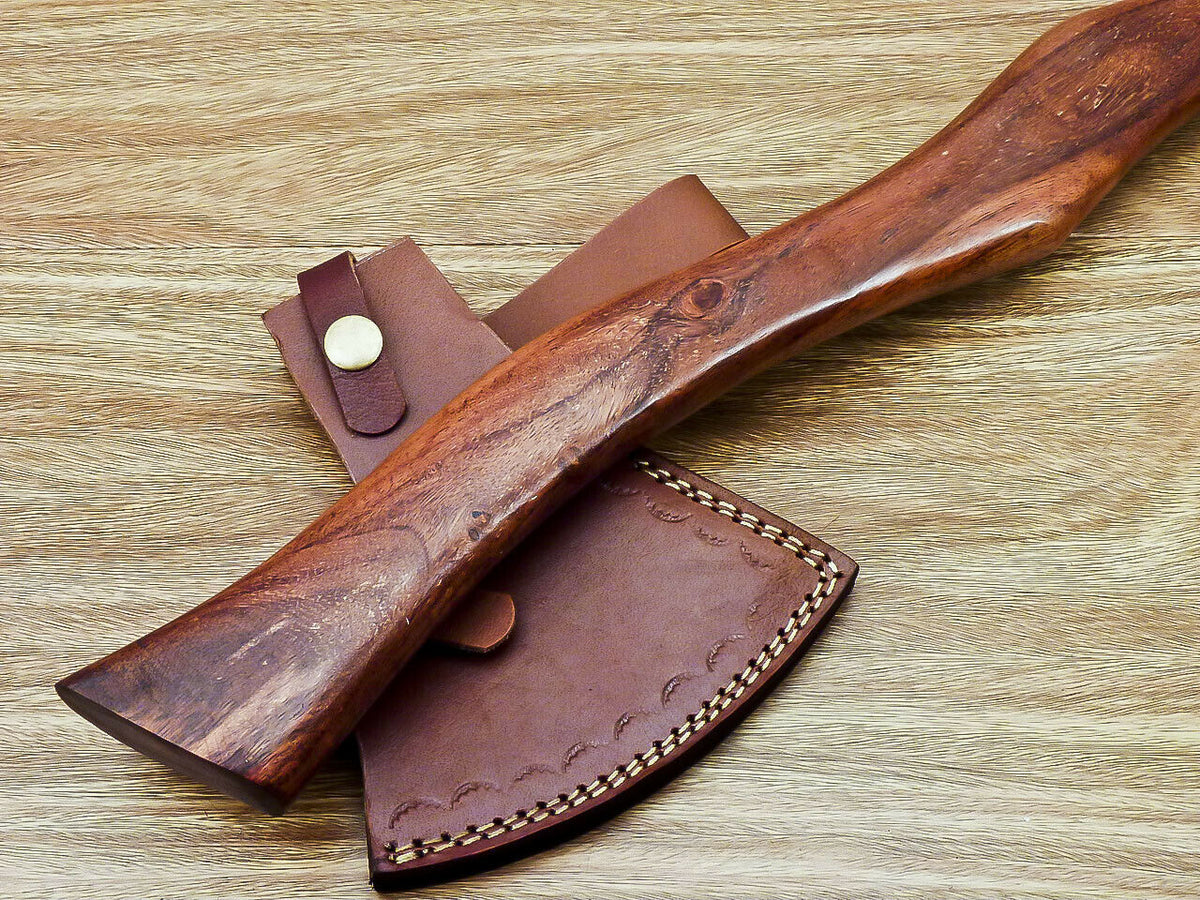 Custom Handmade Damascus Steel Axe Handle Rosewood With Beautiful Leather Sheath Heavy-duty Camping Hatchet High-quality Camping Axe