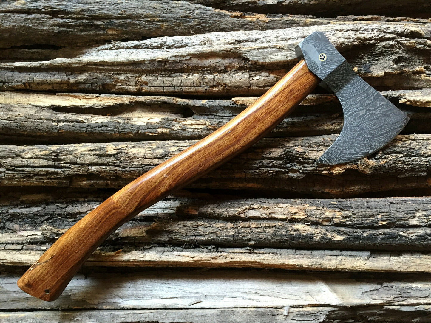 Custom Handmade Damascus Steel Axe Handle Rosewood/Mosaic pin With Best Quality Leather Sheath