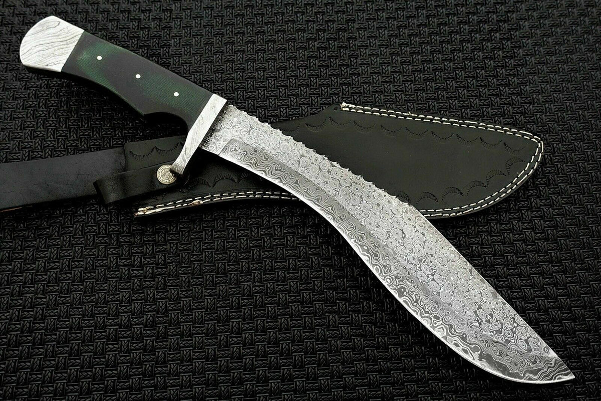 CUSTOM HANDMADE DAMASCUS KUKRI KNIFE WITH LEATHER SHEATH