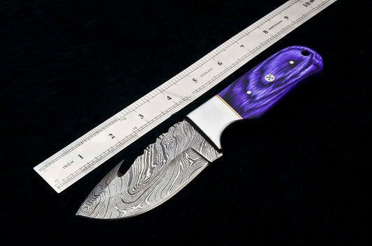 CUSTOM HANDMADE DAMASCUS GUTHOOK KNIFE HANDLE MATERIAL DOLLAR SHEET, STEEL BOLSTER, MOSAIC PIN