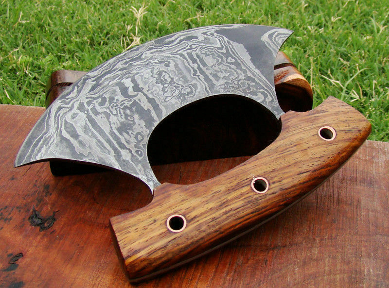 CUSTOM HANDMADE DAMASCUS ULU KNIFE WITH LEATHER SHEATH