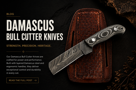 Damascus Cowboy Bull Cutter Knife The Working Man's Blade, Elevated