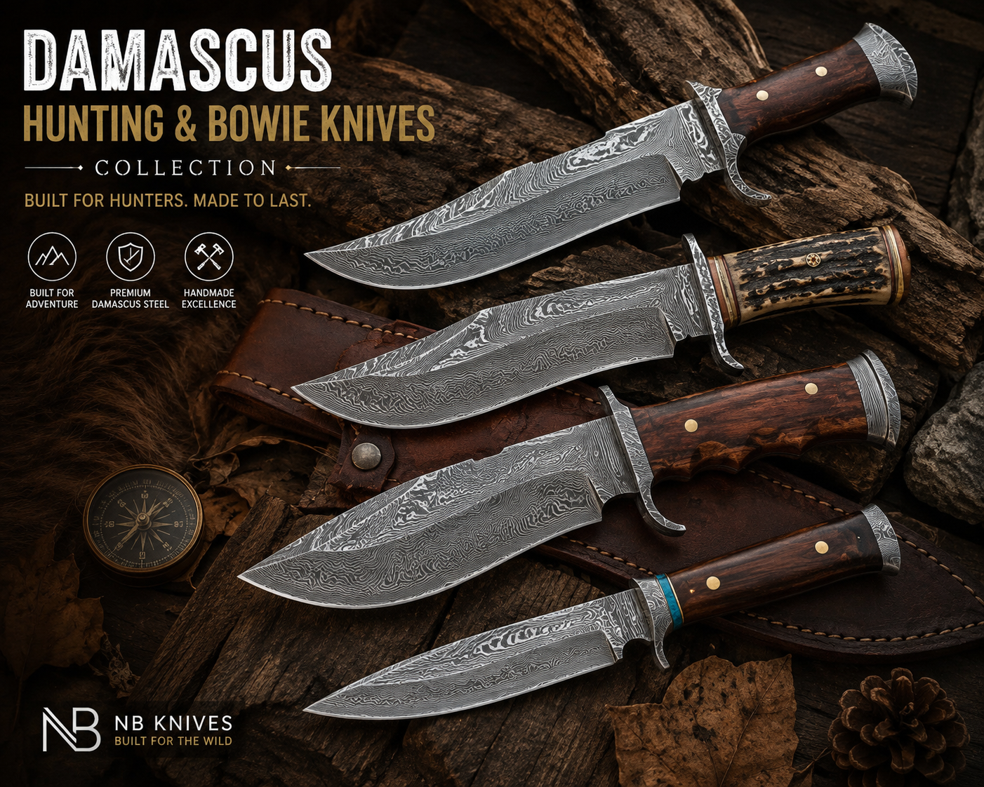 Damascus Hunting And Bowie Knives