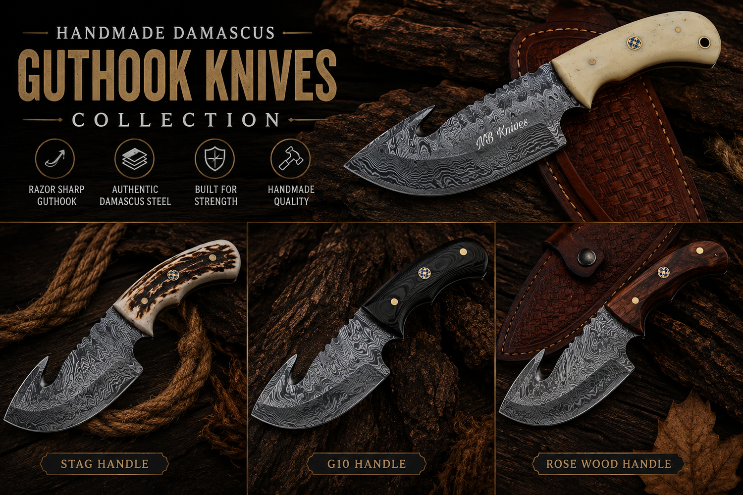 Damascus GutHook Knives