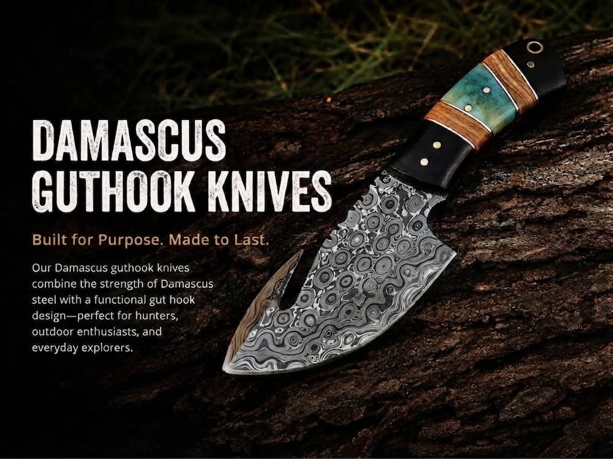 Damascus Guthook Knives