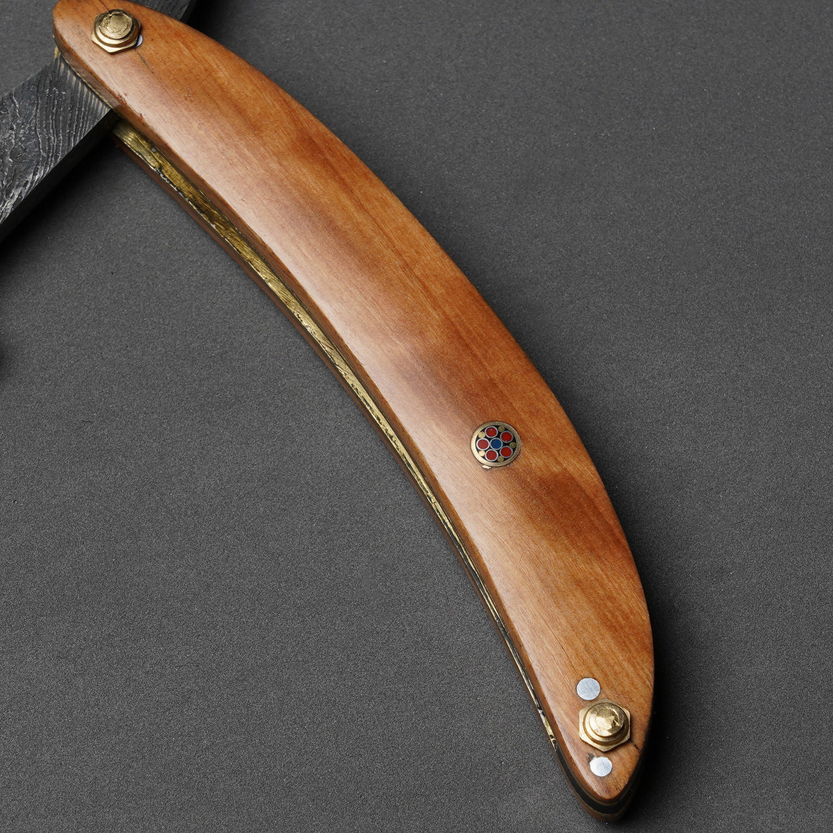 Custom Handmade Damascus Steel Razor Handle Olive Wood With Leather Sh ...