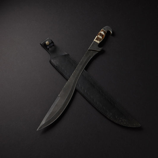 Custom Handmade Damascus Steel Sword Handle Stag Horn With Beautiful Leather Sheath