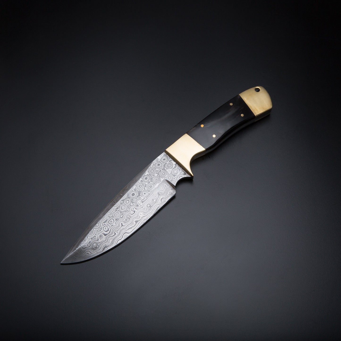 Custom Handmade Damascus Steel Skinner Knife Handle Black Horn/Brass Bolster With Leather Sheath Precision Blade for Professional Results