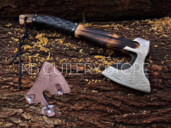Custom Handmade Viking Forged Axe Viking hatchet, bearded axe, battle axe, With Beautiful Leather Sheath