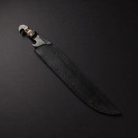 Custom Handmade Damascus Steel Sword Handle Stag Horn With Beautiful Leather Sheath