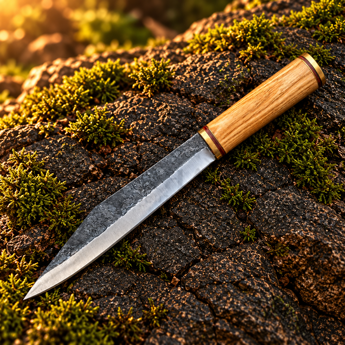1095 Carbon Steel Seax Knife with Olive Wood Handle & Leather Sheath