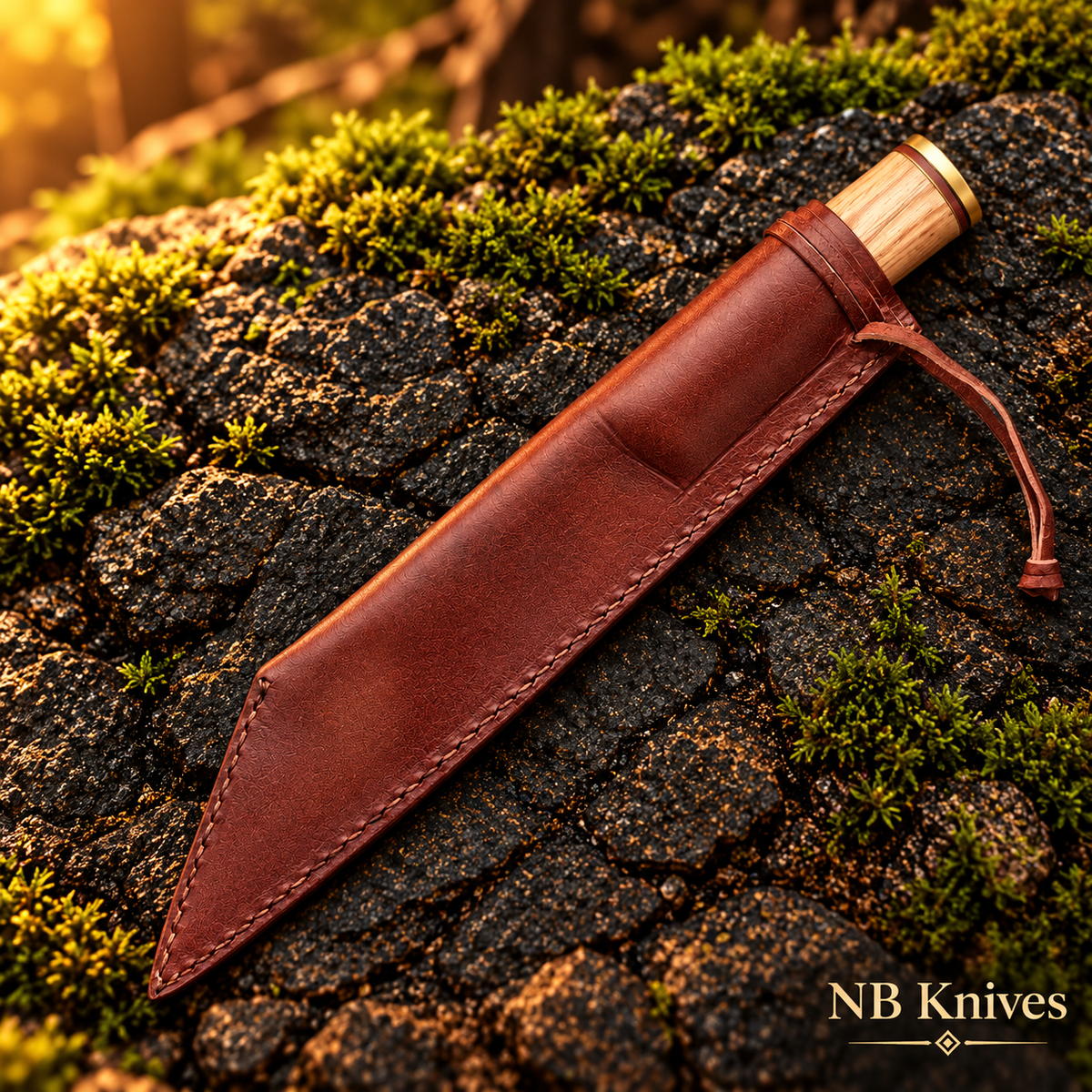 1095 Carbon Steel Seax Knife with Olive Wood Handle & Leather Sheath