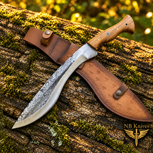 Custom Handmade 1095 High Carbon Steel Kukri Knife with Olive Wood Handle & Leather Sheath
