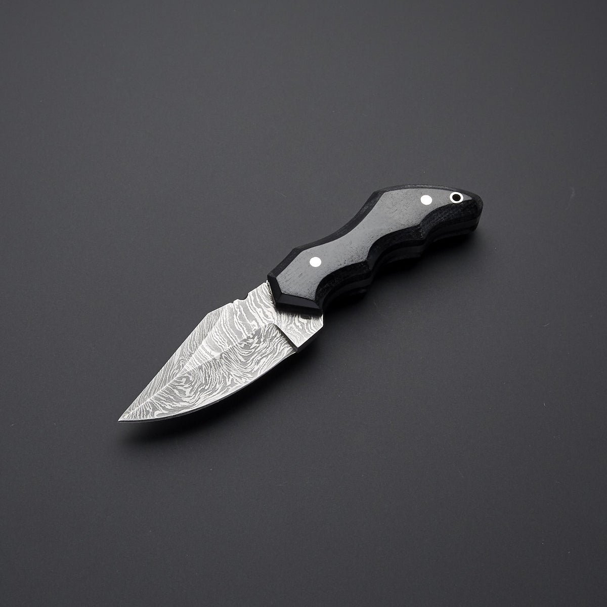 Custom Handmade Damascus Skinning Knife with Black Micarta Handle