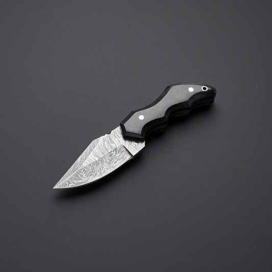 Custom Handmade Damascus Skinning Knife with Black Micarta Handle