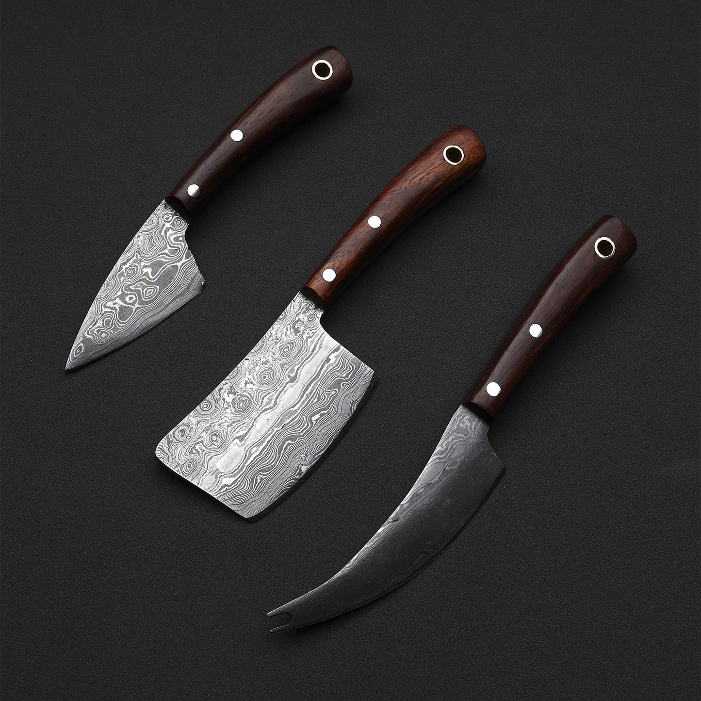 |NB KNIVES| Custom Handmade Cheese Serving Set/ Set Of 3 Pcs Handle Rosewood