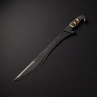 Custom Handmade Damascus Steel Sword Handle Stag Horn With Beautiful Leather Sheath