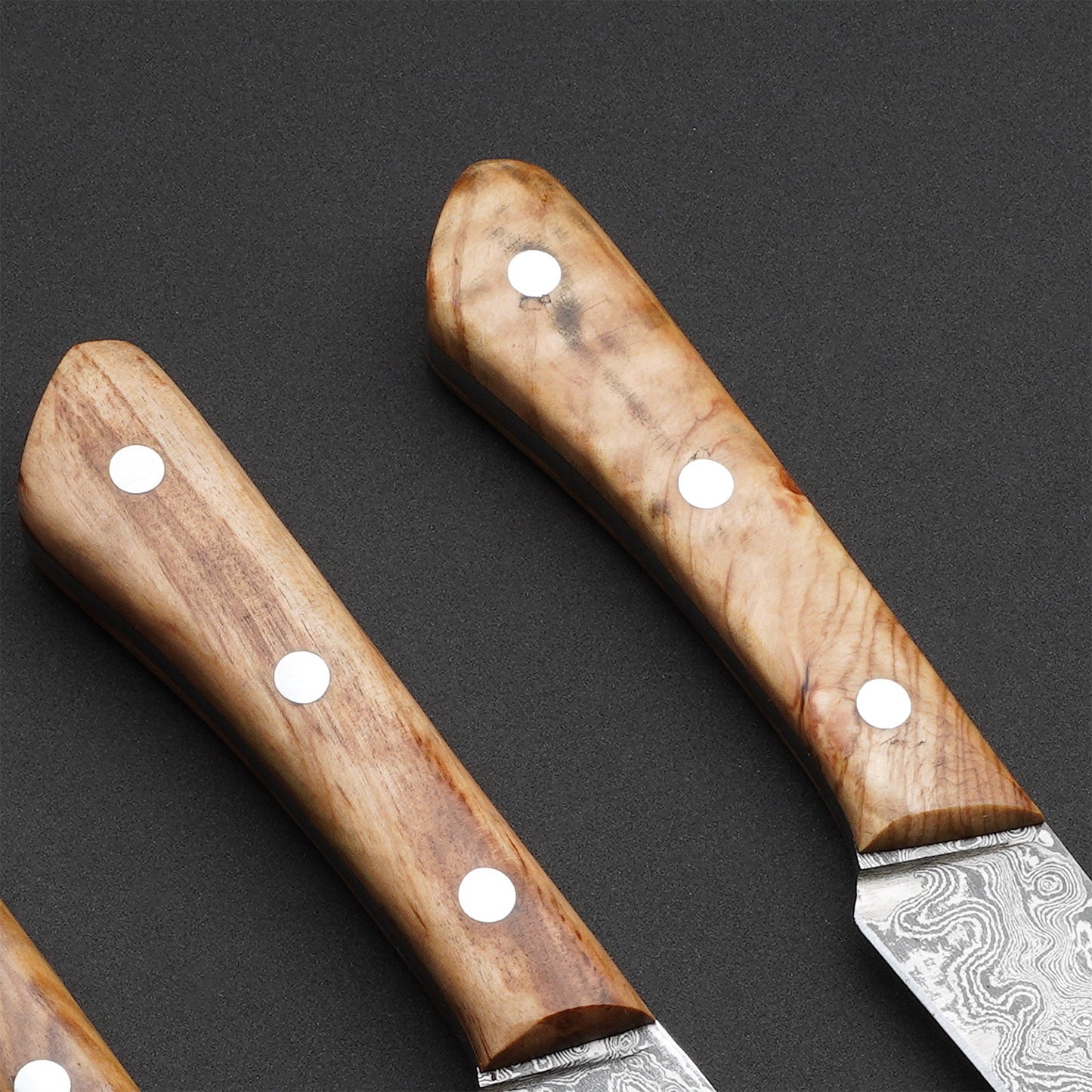 |NB KNIVES| Custom Handmade Damascus 4 Pcs Steak Set Handle Olive Wood