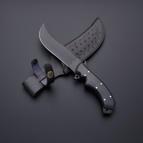 |NB KNIVES| Custom Handmade Black High Carbon Steel Skinner Knife Handle Black Micarta With Leather Sheath