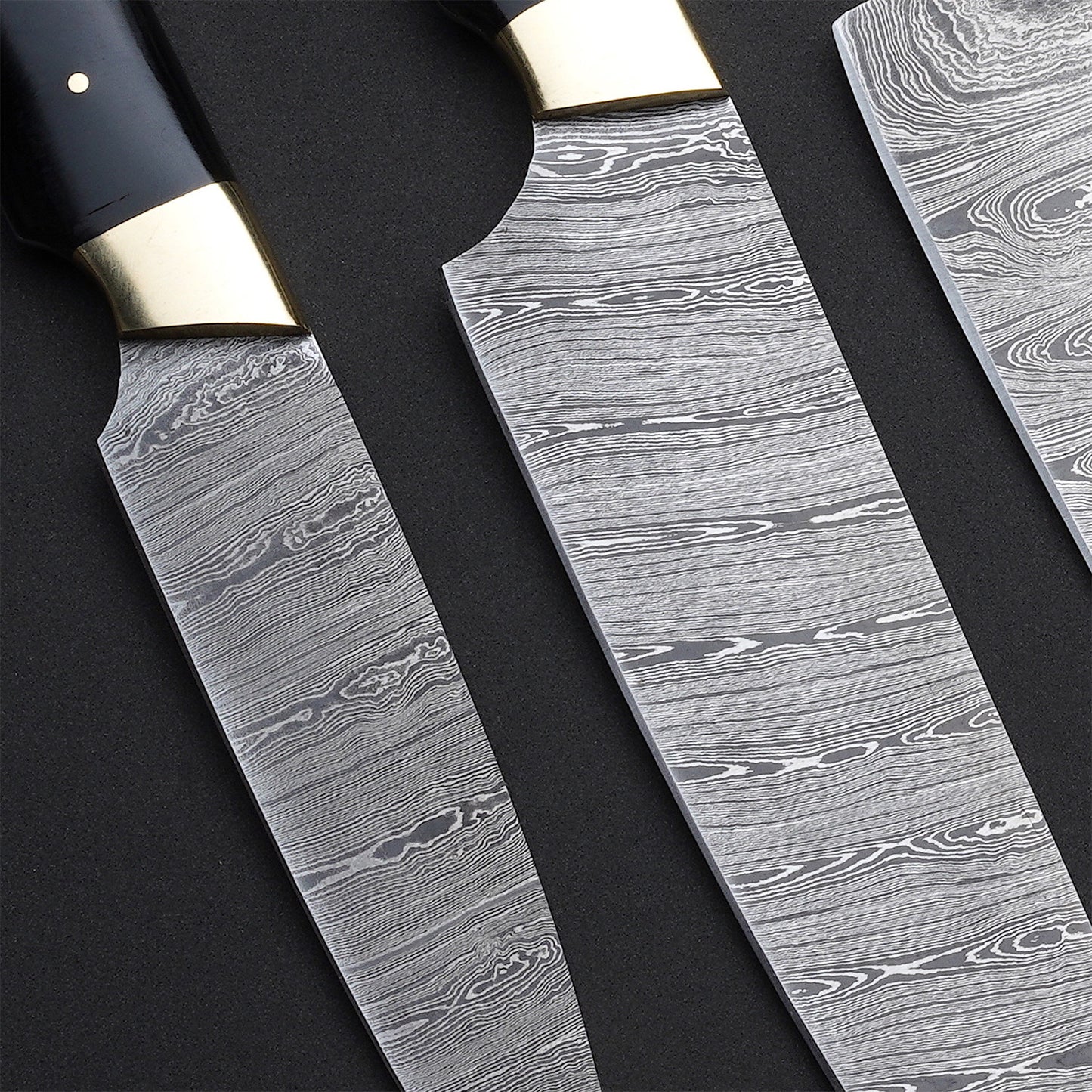 Custom Handmade Damascus Steel 5 Pcs Chef Set Handle Cow Bone/Black Horn With Leather Roll Kit Premium Kitchen Chef Knife Set for Gourmet Cooking