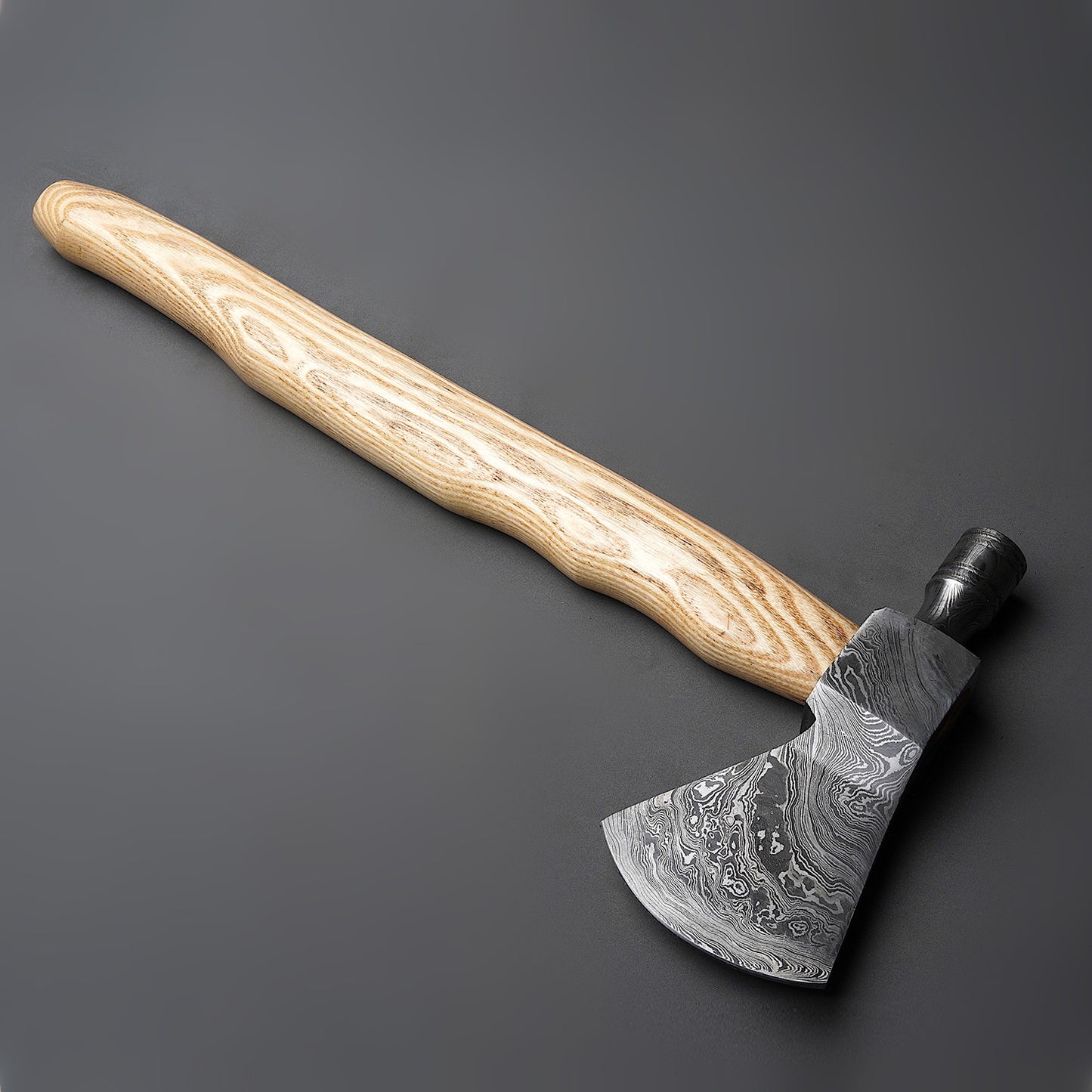 Custom Handmade Damascus Steel Smoking Axe Handle Olive Wood With Beautiful Leather Sheath