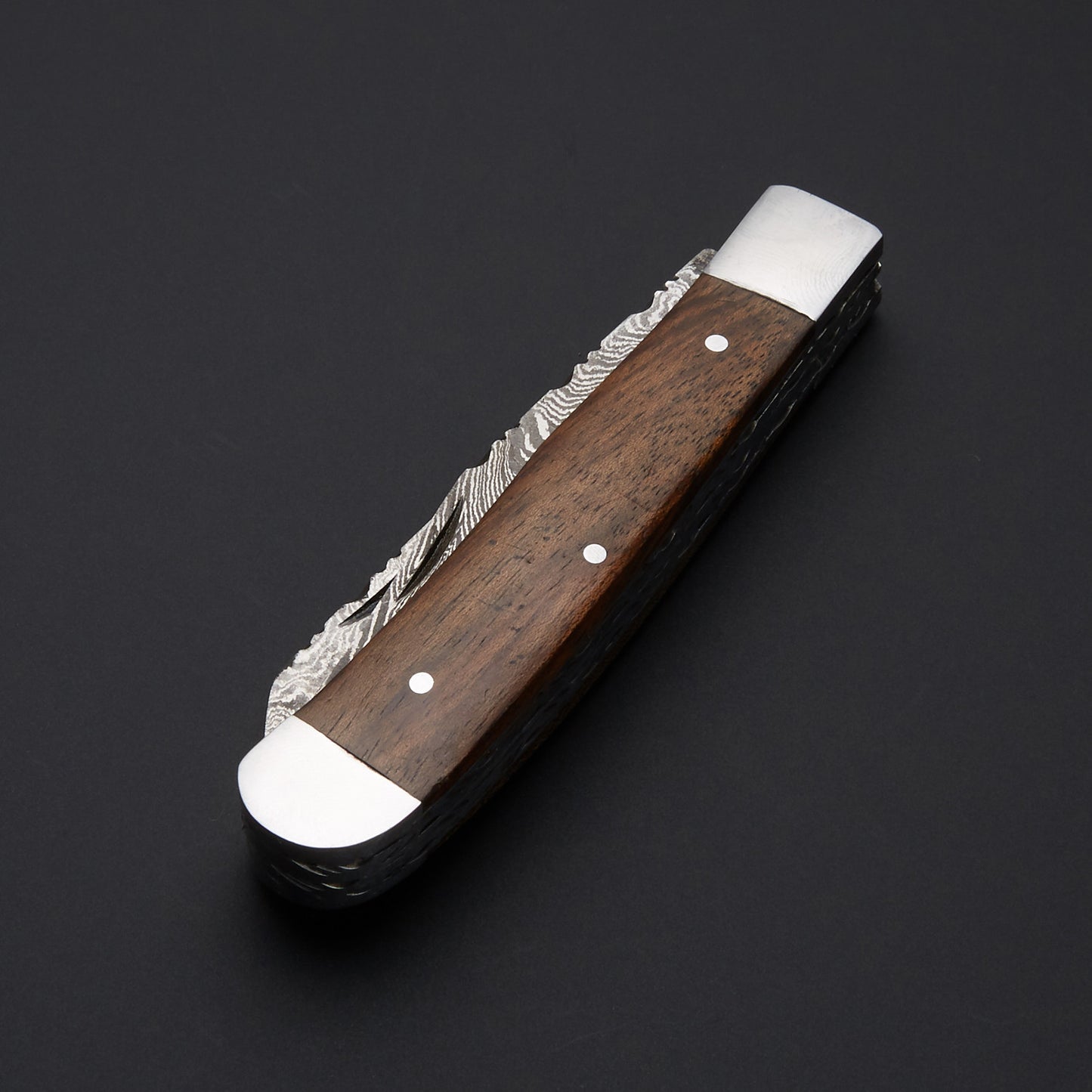 Custom Handmade Damascus Trapper Knife Handle Rosewood With Leather Sheath Bushcraft Trapper Blade Folding Hunting Knife