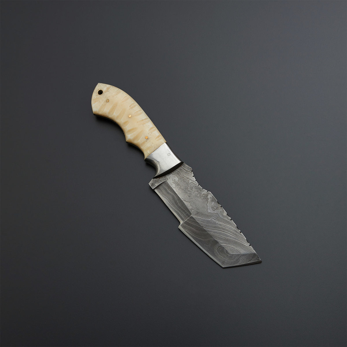 Custom Handmade Damascus Steel Tracker Knife Handle Cow Bone With Leather Sheath